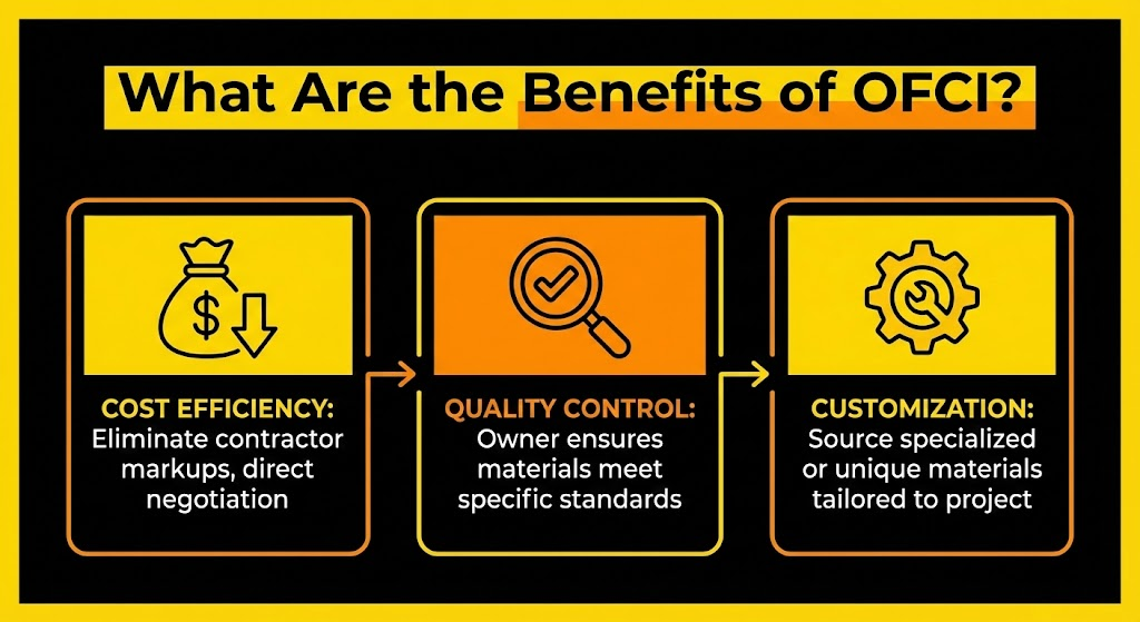 What Are the Benefits of OFCI?
This infographic uses clear icons to highlight the three main advantages of OFCI: cost efficiency, quality control, and customization.