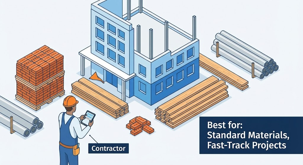 When Should You Use CFCI?
This final image shows a scenario where CFCI is often preferred: a standard commercial building project using common materials, which is well-suited for contractor-led procurement.